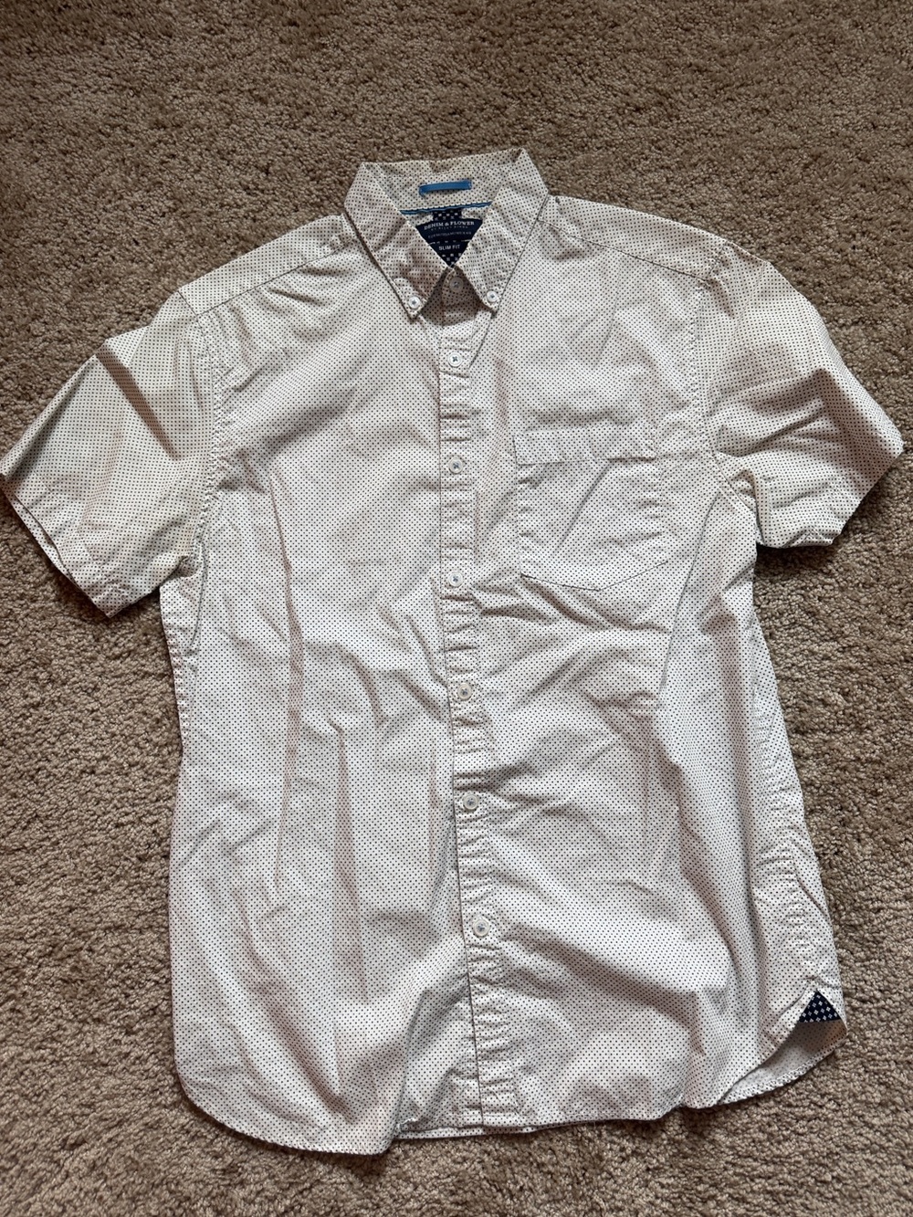 Denim & Flower White Short-Sleeve Button-Down Shirt with Micro Dot Print
